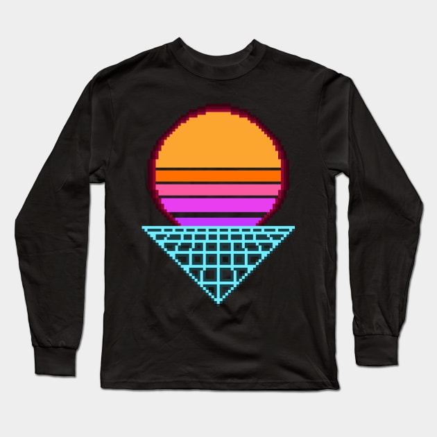 Outrun Sunset Retro 8-Bit Pixel Art Long Sleeve T-Shirt by StebopDesigns